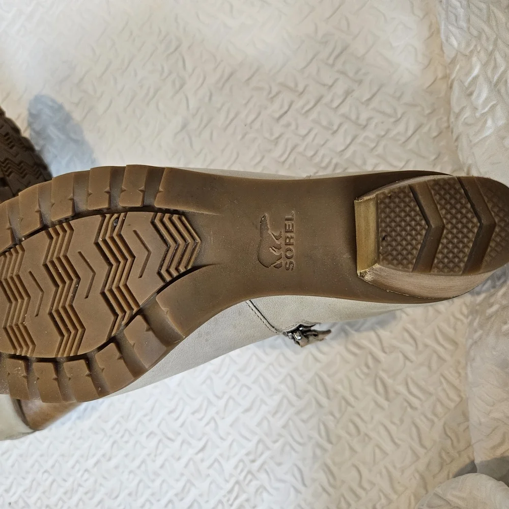 Sorel Tan Ankle Booties with Chunky Heel - Picture 6 of 9